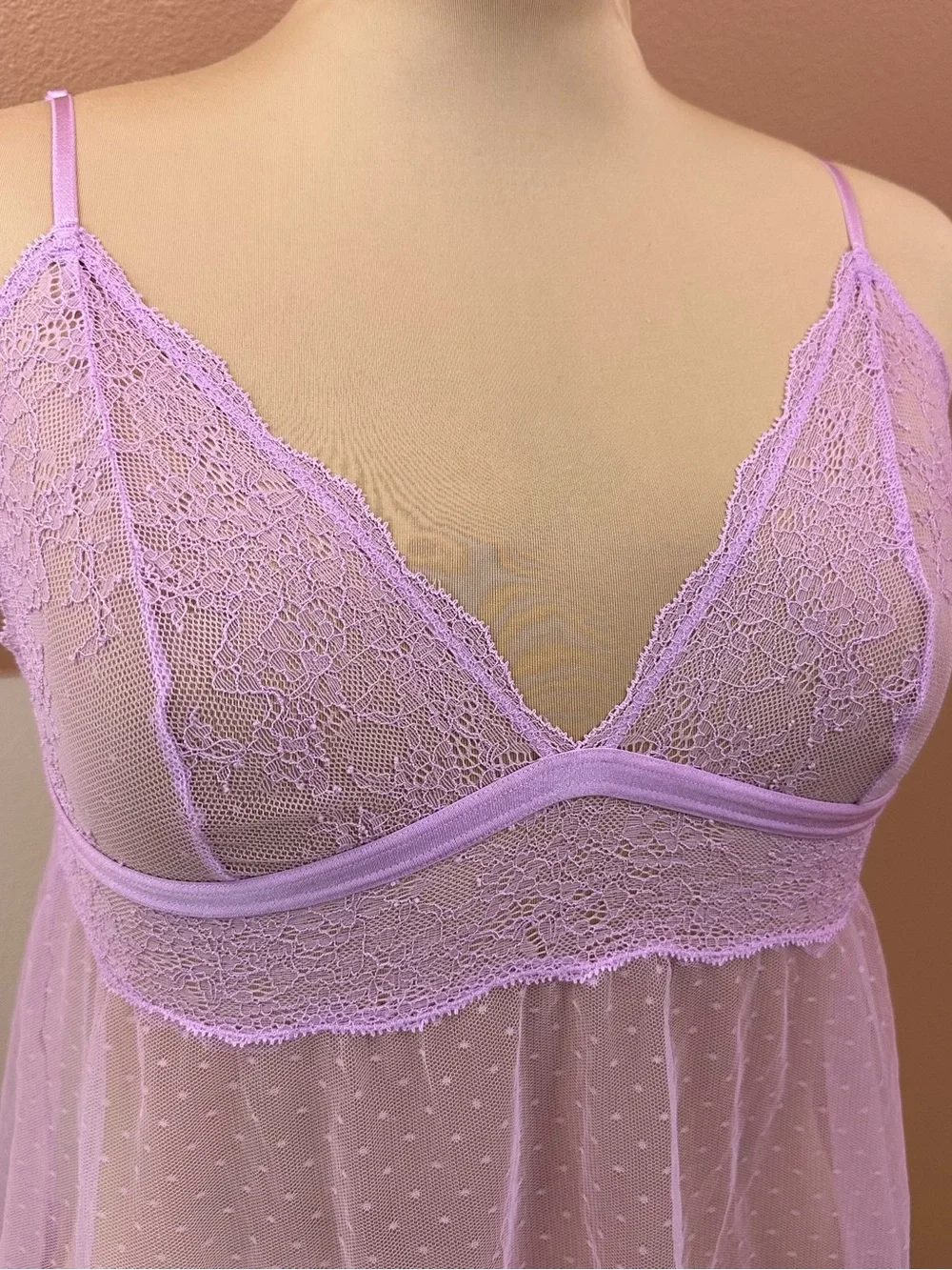 Victoria's Secret Womens XL Lilac Lace Mesh Babydoll Camisole Top Lingerie
